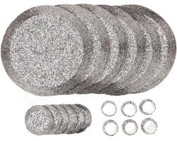 Set van 18 glazen kralen placemats - handgemaakt - zilver en wit - 32 cm