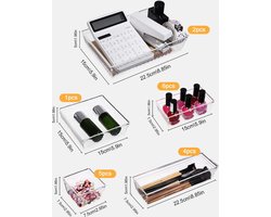 Set van 18 stapelbare lade-organizers, kunststof, transparant, opbergdozen