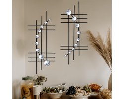 Set van 2 Abstracte Metalen Wanddecoratie met Kristallen Accent