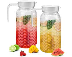 Set van 2 Acryl Waterkaraffen met Deksel en Handvat - Schokbestendige 1 Liter Drinkkan voor Melk, Sap en Iced Tea - Ideaal voor Koelkast en Feestjes