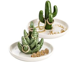 Set van 2 Aloë en Cactus Ringhouders - Keramische Sieraden Schotels voor Organisatie en Decoratie