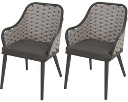 Set van 2 aluminium tuinstoelen MCW-O16, buitenstoel, touwvlechtwerk Olefin (200 g/m²) Touw ~ lichtgrijs Kussens donkergrijs