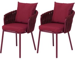 Set van 2 aluminium tuinstoelen MCW-P89, tuinstoel Outdoor stoel, stof/textiel (180 g/m²) touwvlechtwerk Rope ~ bordeaux