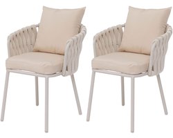 Set van 2 aluminium tuinstoelen MCW-P89, tuinstoel Outdoor stoel, stof/textiel (180 g/m²) touwvlechtwerk Rope ~ crème