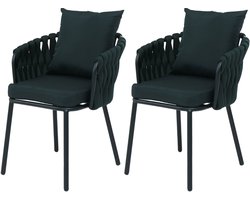 Set van 2 aluminium tuinstoelen MCW-P89, tuinstoel Outdoor stoel, stof/textiel (180 g/m²) touwvlechtwerk Rope ~ groen
