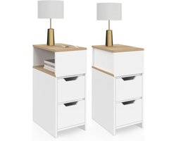 Set van 2 Anouk nachtkastjes met 2 lades en omkeerbare zijkant – Wit en houtkleur