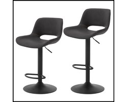 Set van 2 Anthraciet Draaibare Barkrukken – Verstelbare Hoogte – Faux Lederen Bistro Stoelen met Rugleuning en Voetsteun – Hoge Keuken- of Pubstoelen – Comfortabel & Stevig – 63,5–84 cm Zithoogte – 150 kg Draagvermogen