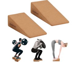Set van 2 antislip kurk kuitstretchers - kniewig beenstrekker - yogablokken - voetsteun - kniebeschermer - voor stretchen spieren en fascia - slit board - mobilisatiewig voor kniebuigingen en kruisheffen