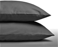 Set van 2 antraciet grijze (donker grijs) kussenslopen (kussensloop / kussen hoes) KATOEN voor standaard hoofdkussen van 60 x 70 cm (uni effen beddengoed, cadeau Sint & Kerst!)