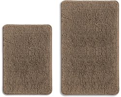 Set van 2 Badkamermatten Taupe - Antislip, Dikke en Zachte Chenille Badmatten Absorberend