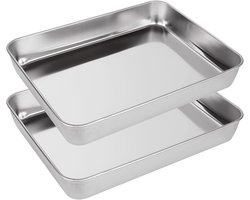 Set van 2 bakplaten - 31 x 25 x 5 cm - cakeplaat - zilveren grillplaat - roestvrij staal - voor gasbarbecues en alle andere barbecues - meest ovens