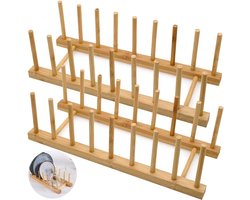 Set van 2 bamboe houten schotelrek, bordenrek, standaard, pannendekselhouder, keukenkastorganizer voor kom, beker, snijplank en meer