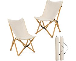 Set van 2 bamboe ligstoelen met zijzak - vouwstoel voor tuin, strand en kamperen - inklapbare strandstoel met draagtas - beige