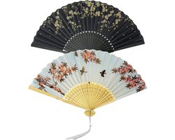 Set van 2 bamboe vouwwaaiers - zijdestof - Chinese stijl - handventilator voor bruiloften en feesten - wanddecoratie