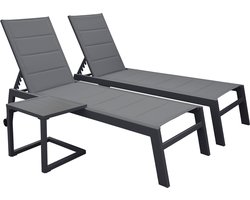 Set van 2 BARBADOS grijs textilene ligstoelen en bijzettafel - antracietgrijs aluminium