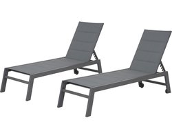 Set van 2 BARBADOS ligbedden in grijs textilene - aluminium grijs antraciet