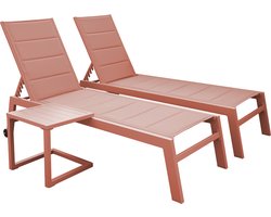 Set van 2 BARBADOS ligstoelen en bijzettafel in terracotta textilene - terracotta aluminium