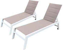 Set van 2 BARBADOS zonnebedden in taupe textilene - wit aluminium