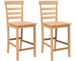 Set van 2 Barkruk | Barstoel | Hoge stoelken massief houtrubber naturel