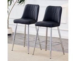 Set van 2 barkrukken, 100 cm hoog, zwart PU-leer met zilverkleurig metalen frame en comfortabele voetensteun. Verkrijgbaar in diverse kleuren – de ideale keuze voor uw thuisbar.