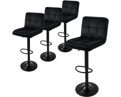 Set van 2 barkrukken 2x zwart fluwelen bekleding met rugleuning en voetensteun in hoogte verstelbaar 63-83cm ML-Design