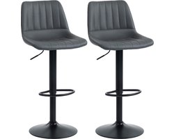Set Van 2 Barkrukken 43 x 49,5 x 111 cm, Donkergrijze Zitkrukken Met Kunstleren Bekleding En Metalen Poten, Verstelbare Barstoelen Met Voetensteun, Hoge Keukenkrukken, Barzitjes En Bartafelstoelen Voor De Keuken En Eetkamer Of Thuisbar