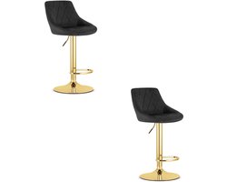 Set van 2 Barkrukken ARES – Velvet Zwart – Goudkleurig Onderstel – Hoogte Verstelbaar – 360° Draaibaar – Modern Design – Max. 110 kg