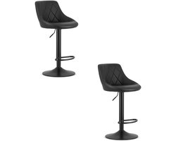 Set van 2 Barkrukken AREX - Kunstleer Zwart, Mat Zwarte Basis, Rugleuning, Modern Design, Hoogte Verstelbaar, 360° Draaibaar, Max. 120 kg