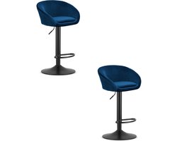 Set van 2 Barkrukken EAST – Velvet Donkerblauw - Zwarte Basis - Rugleuning, Verstelbare Hoogte, 360° Draaibaar, Comfortabele Voetsteun, Modern Design, Max. 110 kg
