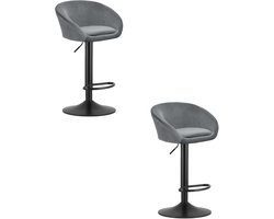 Set van 2 Barkrukken EAST – Velvet Grijs - Zwarte Basis - Rugleuning, Verstelbare Hoogte, 360° Draaibaar, Comfortabele Voetsteun, Modern Design, Max. 110 kg