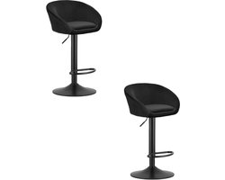 Set van 2 Barkrukken EAST – Velvet Zwart - Zwarte Basis - Rugleuning, Verstelbare Hoogte, 360° Draaibaar, Comfortabele Voetsteun, Modern Design, Max. 110 kg