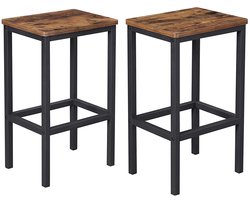 Set van 2 barkrukken – Hout en metaal – Rustiek bruin – Inclusief voetensteun