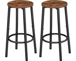 Set van 2 Barkrukken - Houten Zitting met Metalen Poten en Voetsteun - Barkruk - Hoge Krukken voor Aanrecht of Bar - Nordic Design voor Pub en Keuken - 30x30x64 cm