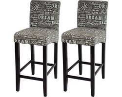Set van 2 barkrukken MCW-C33, barkruk barkruk, hout ~ belettering, grijs, donkere poten, stof/textiel