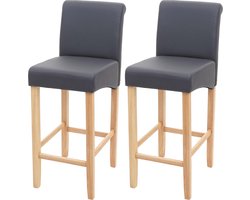 Set van 2 barkrukken MCW-C33, barkruk barkruk, hout ~ grijs mat, lichte poten, kunstleer