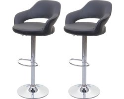 Set van 2 barkrukken MCW-F16, barkruk counterkruk draaikruk, met rugleuning kunstleer ~ grijs-zwart