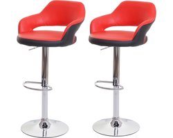 Set van 2 barkrukken MCW-F16, barkruk counterkruk draaikruk, met rugleuning kunstleer ~ rood-zwart