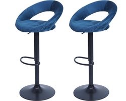 Set van 2 barkrukken MCW-F46, barkruk barkruk bistrokruk, zwart frame ~ fluweel, petrolblauw