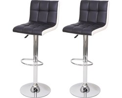 Set van 2 barkrukken MCW-G87, barkruk barstoel, in hoogte verstelbaar ~ kunstleer zwart-wit, voet chroom