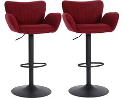 Set van 2 barkrukken MCW-M67, barkruk, met armleuning voetsteun draaibaar stof/textiel ijzer MVG ~ bordeaux voet zwart