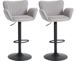 Set van 2 barkrukken MCW-M67, barkruk, met armleuning voetsteun draaibaar stof/textiel ijzer MVG ~ lichtgrijs voet zwart