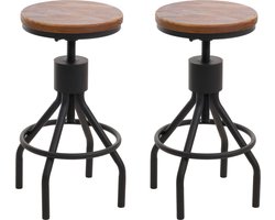 Set van 2 barkrukken MCW-N17, barkruk, in hoogte verstelbare draaibare voetensteun industrieel metaal massief hout ~ bruin