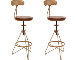 Set van 2 barkrukken MCW-N18, barkruk, in hoogte verstelbare draaibare voetensteun, industrieel metaal hout ~ bruin, frame goud