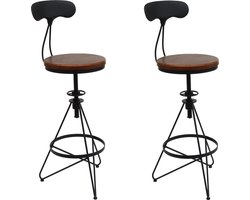 Set van 2 barkrukken MCW-N18, barkruk, in hoogte verstelbare draaibare voetensteun, industrieel metaal hout ~ bruin, zwart frame