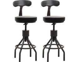 Set van 2 barkrukken MCW-N22, barkruk, in hoogte verstelbare draaibare voetensteun, industrieel staal kunstleer ~ zwart