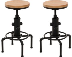 Set van 2 barkrukken MCW-N23, barkruk in hoogte verstelbaar draaibaar voetensteun industrieel ijzer massief hout ~ natuur