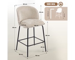 Set van 2 barkrukken met rugleuning en voetensteun-gestoffeerde stoelen met stalen poten voor keukeneiland-eetkamer-beige