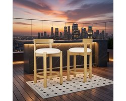 Set van 2 Barkrukken met Rugleuning - Keukenkruk met Voetensteun en Ergonomisch Design, Zithoogte 62 cm, Houten Frame - Robuust, Comfortabel en Stijlvol voor Keuken en Eetkamer Casa Serena