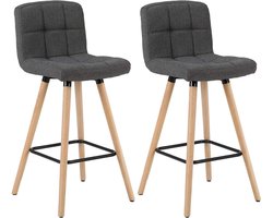 Set van 2 barkrukken - Tegenkrukken - Hoge stoelen - Comfortabele linnen zitting - Ergonomische rugleuning - Stevig houten frame - 96 cm x 40 cm x 36 cm