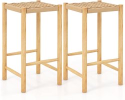 Set van 2 barkrukken van hout, barstoel, zithoogte 45 cm met voetensteun, keukenstoel van gevlochten papier, barkruk, bistrokruk voor keuken, eetkamer, achtertuin (36 x 36 x 65 cm)